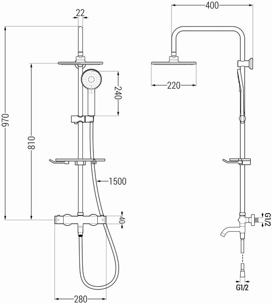 Mexen - Set de duș KT40 cu robinet termostatic pentru baie Kai, auriu, 779004093-50