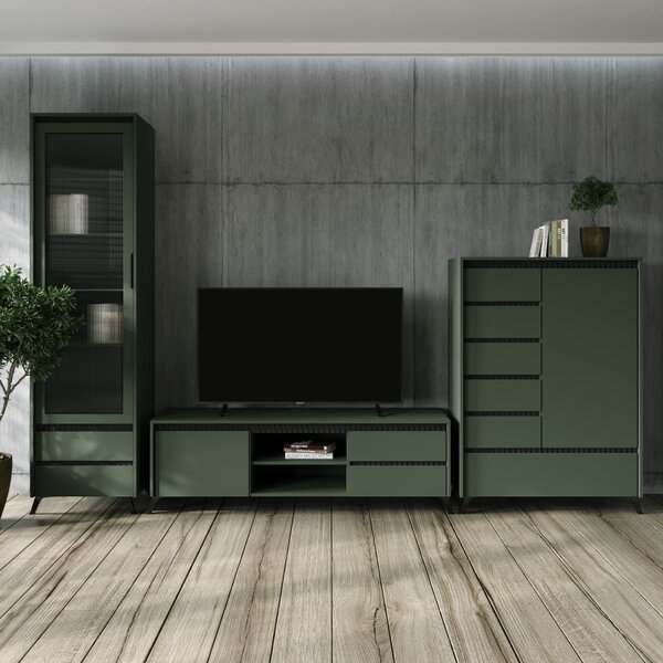 KONDELA Vitrină, verde smoke/negru, LONGY REG1W