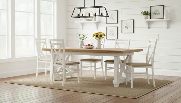 Scaun living Dariusz, bej/alb, stofa clasica/lemn, 45X43X90 CM
