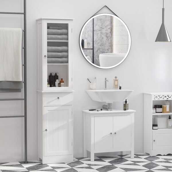 Kleankin Dulap Depozitare Multifuncțional cu Uși și Rafturi pentru Baie Bucătărie Birou Alb | Aosom Romania