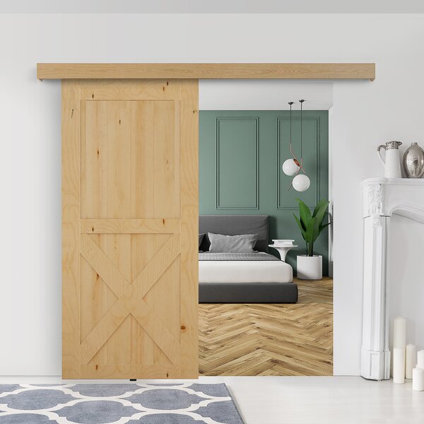 HOMCOM sina cu set de accesorii pentru usi glisante din lemn rustic | Aosom Romania
