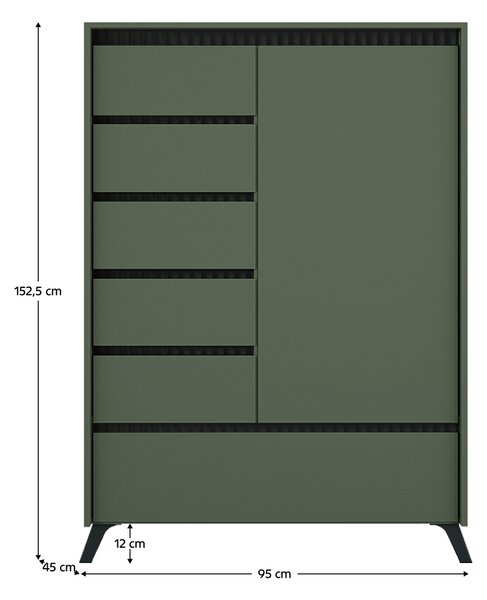 KONDELA Comodă, verde smoke/negru, LONGY REG1D5S1K