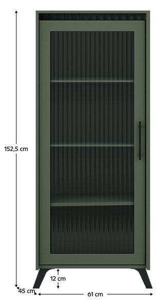 KONDELA Vitrină, verde smoke/negru, LONGY REG1W