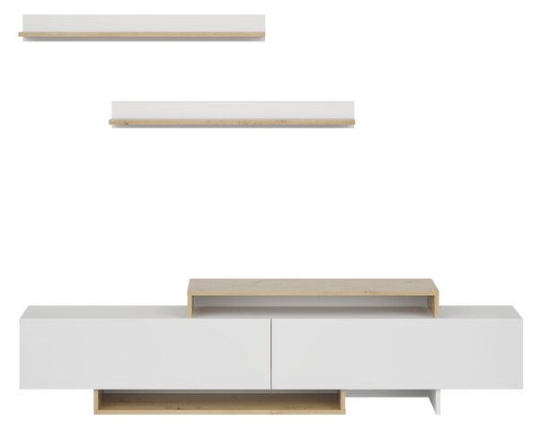 KONDELA Mobilier de perete living, alb/stejar artisan, MILONA