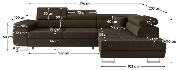 KONDELA Set canapea de colţ, maro, pe dreapta, ANTON ROH