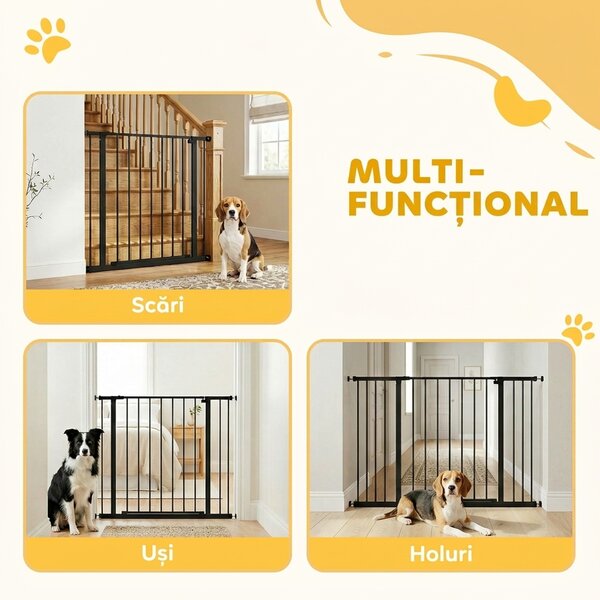PawHut Poartă pentru Câine Extensibilă cu Deschidere Amplă, Poartă de Siguranță din Oțel și Plastic, 76-107x76 cm, Negru | Aosom Romania