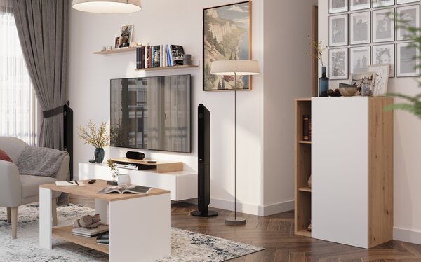KONDELA Mobilier de perete living, alb/stejar artisan, MILONA