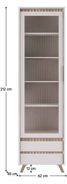 KONDELA Vitrină, caşmir/stejar sonoma, LONGY REG1W2S