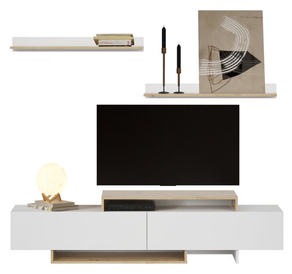 KONDELA Mobilier de perete living, alb/stejar artisan, MILONA