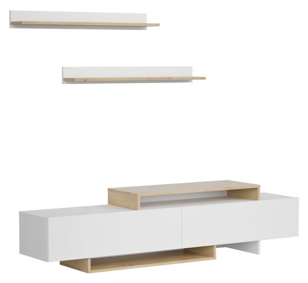 KONDELA Mobilier de perete living, alb/stejar artisan, MILONA