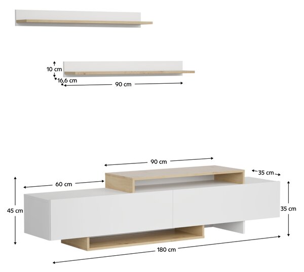KONDELA Mobilier de perete living, alb/stejar artisan, MILONA