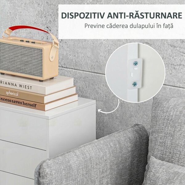 HOMCOM Comodă Elegantă cu Deschidere Touch, 2 Dulapuri și 2 Sertare, pentru Living și Dormitor, 79x36x74cm, Alb Lucios | Aosom Romania