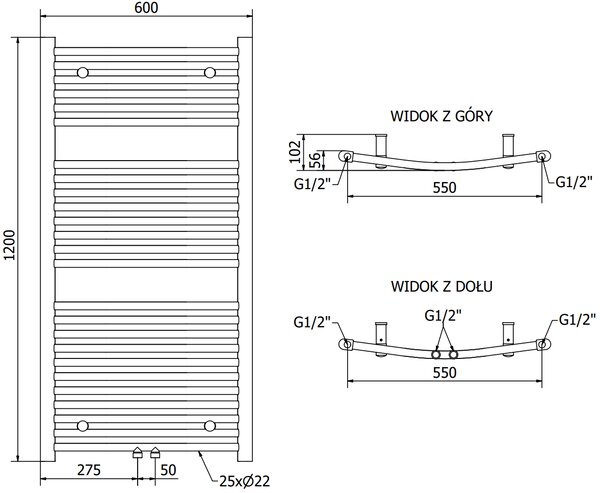 Mexen Ares, element electric de incalzire 1200x600 mm + tija de incalzire 600 W, auriu lucios, W102-1200-600-2600-50