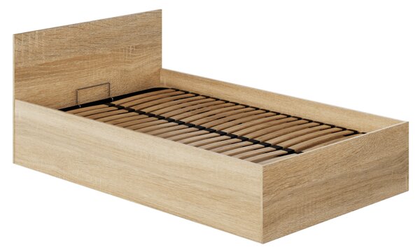 KONDELA Pat cu somieră metalic şi spaţiu de depozitare, 120x200, stejar sonoma, DOLI