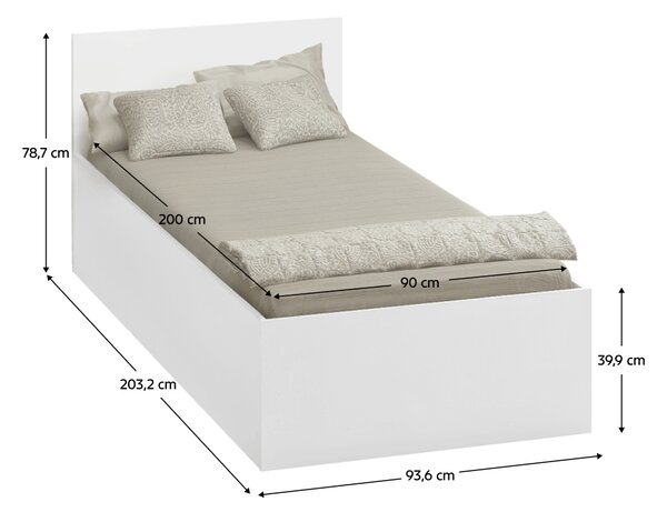 KONDELA Pat cu somieră metalic şi spaţiu de depozitare, 90x200, alb, DOLI