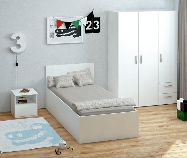 KONDELA Pat cu somieră metalic şi spaţiu de depozitare, 90x200, alb, DOLI
