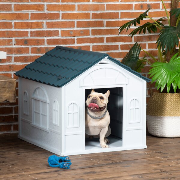 PawHut Casă Plastic pentru Caini Talie Mare Protecție Climatică Albastru 65x75.7x63cm | Aosom Romania