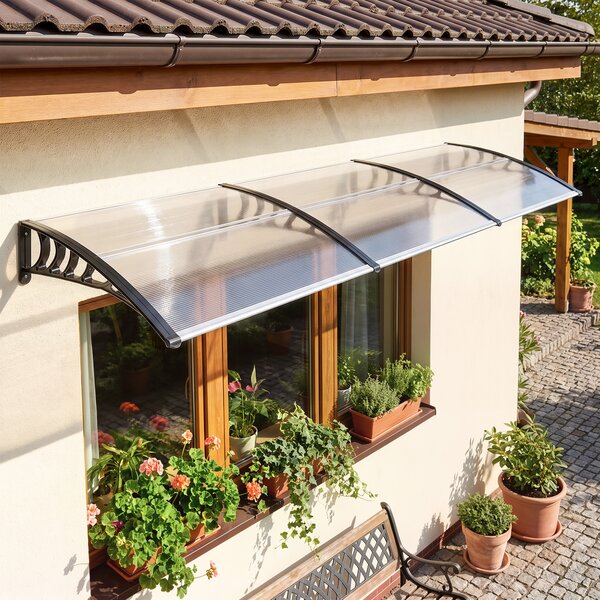 Outsunny Copertina pentru exterior, curbata cu suruburi si buloane incluse, copertina din policarbonat, PP si aluminiu, 295x90x23.5cm