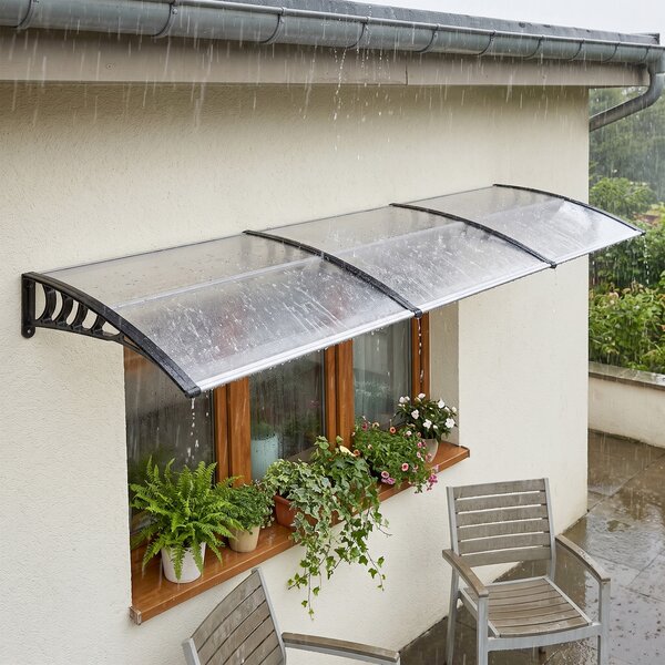 Outsunny Copertina pentru exterior, curbata cu suruburi si buloane incluse, copertina din policarbonat, PP si aluminiu, 295x90x23.5cm