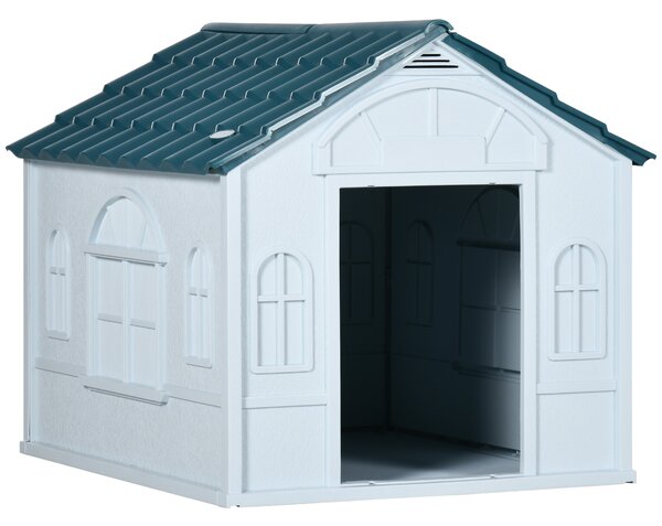 PawHut Casa din plastic pentru caini de talie mare, cu protectie pentru orice vreme, albastru, 65 x 75.7 x 63 cm