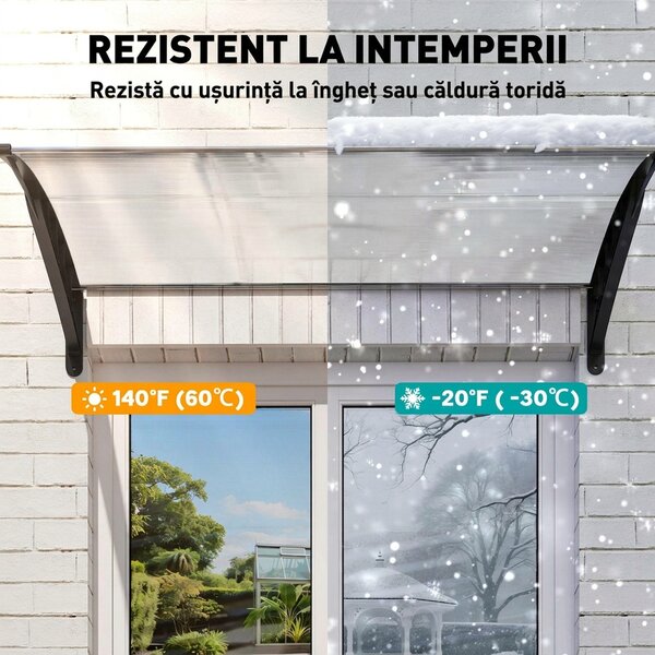 Outsunny Copertină Curbată pentru Exterior cu Panouri din Policarbonat și Sistem de Fixare Inclus | Aosom Romania