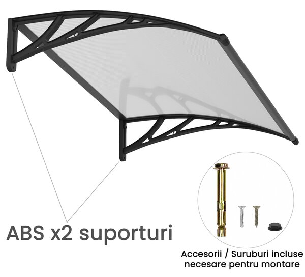 Copertină PREMIUM 60x60 cm, placă 6 mm dintr-o bucată – Negru/Transparent