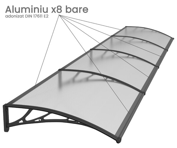 Copertină PREMIUM 400x80 cm, placă 6 mm dintr-o bucată – Negru/Transparent