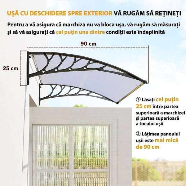 Outsunny Copertină Curbată pentru Exterior cu Panouri din Policarbonat și Sistem de Fixare Inclus | Aosom Romania