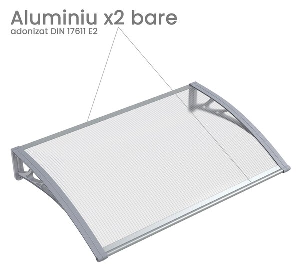 Copertină PREMIUM 60x60 cm, placă 6 mm dintr-o bucată – Gri/Transparent