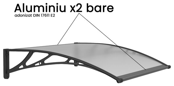 Copertină PREMIUM 60x60 cm, placă 6 mm dintr-o bucată – Negru/Transparent