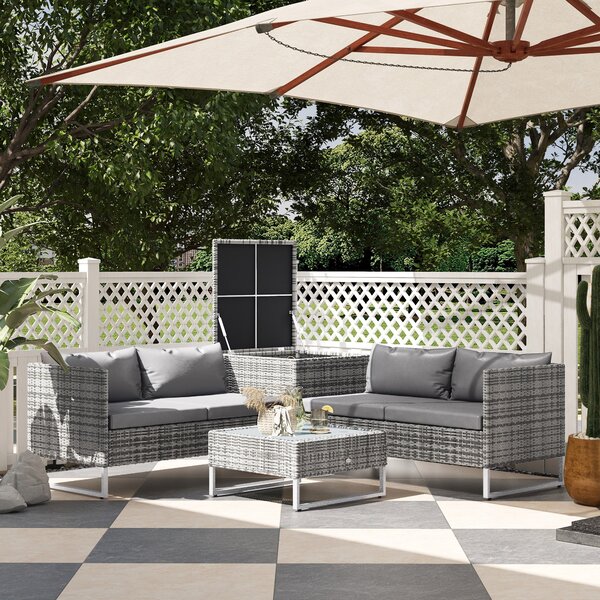Outsunny Set de Gradina 4 Bucati cu 2 Canapele 2 Locuri, Masuta de Cafea si Masuta Inalta cu Lada, Set Masute si Scaune de Gradina