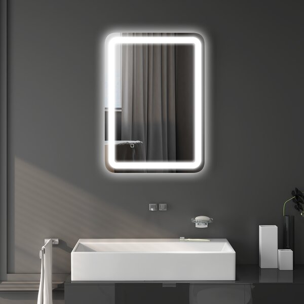 Kleankin Oglindă LED, pentru Baie și Machiaj,lumina Reglabilă cu 3 Temperaturi de Culoare, Design anti-aburire, 70x50 cm, Argintiu | Aosom Romania