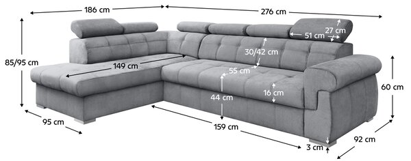KONDELA Colţar extensibil, gri/argintiu, stânga, PRIMUS ROH NEW