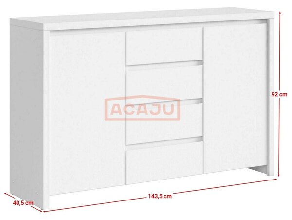Comoda KASPIAN KOM2D4S, alb, PAL, 144x41x92 cm
