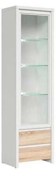 Vitrina KASPIAN, alb/stejar sonoma, PAL/sticla securizata, 56x41x201 c