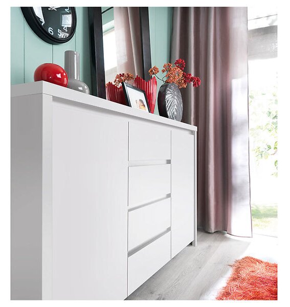 Comoda KASPIAN KOM2D4S, alb, PAL, 144x41x92 cm