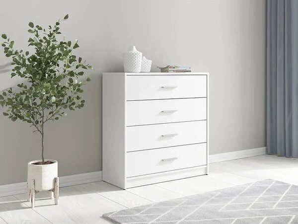 Comoda NEPO PLUS, alb, PAL laminat, cu 4 sertare, 80x34x84 cm