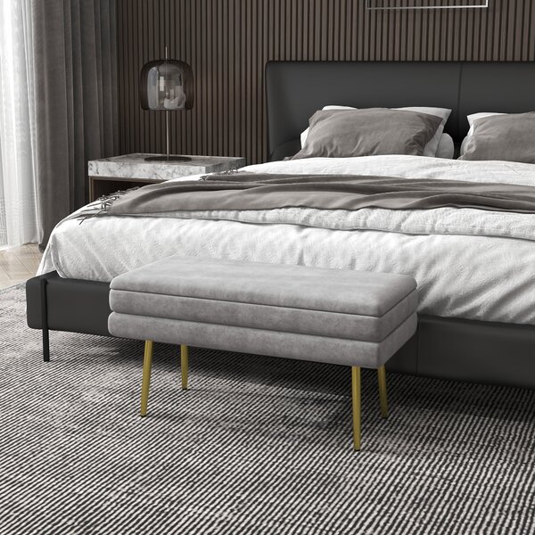 HOMCOM Bancă Otomană Tapițată, Picioare Aurii, Design Modern pentru Living și Dormitor, Gri | Aosom Romania