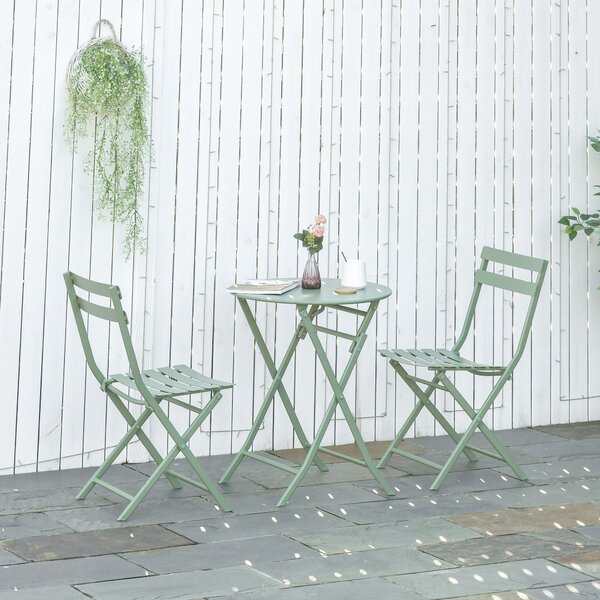 Outsunny Set de Gradina Pliabil de 3 Piese din Otel, 2 Scaune 42x50x81 cm si Masa de Gradina Ø60x71 cm, Verde