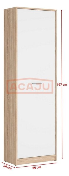 Dulap NEPO PLUS, alb/stejar sonoma, PAL, cu o usa, 60x34x197 cm