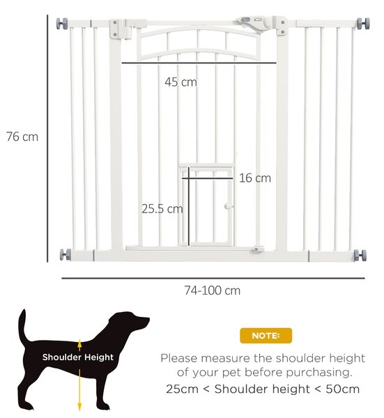 PawHut Uşa de Siguranţă pentru Câini, Barieră pentru Animale de Companie cu Ușă Mică pentru Pisici, 74-100x76 cm, Alb | Aosom Romania