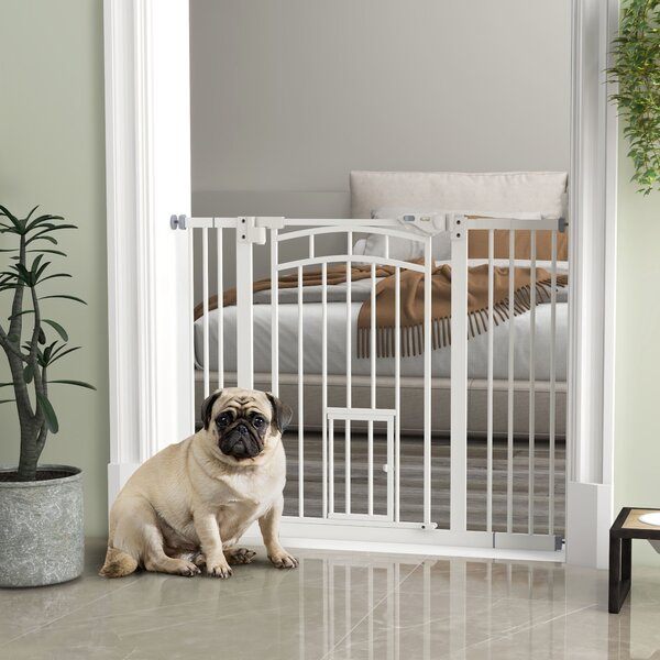 PawHut Uşa de Siguranţă pentru Câini, Barieră pentru Animale de Companie cu Ușă Mică pentru Pisici, 74-100x76 cm, Alb | Aosom Romania