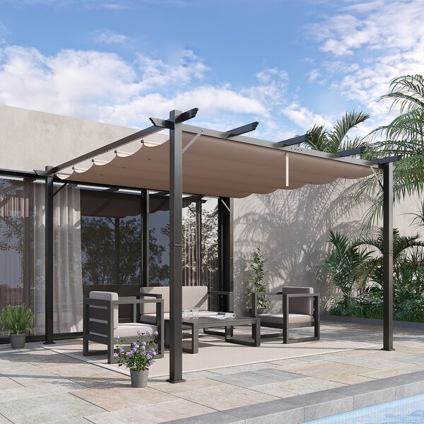 Outsunny Foisor Pergola de Gradina 3x3 m cu Acoperis Retractabil, Pergola din Aluminiu cu Acoperis Retractabil Anti UV, Gri | Aosom Romania
