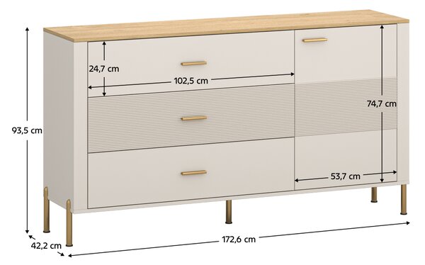 KONDELA Comodă, caşmir/stejar de piatră, RUNOL 1D3S