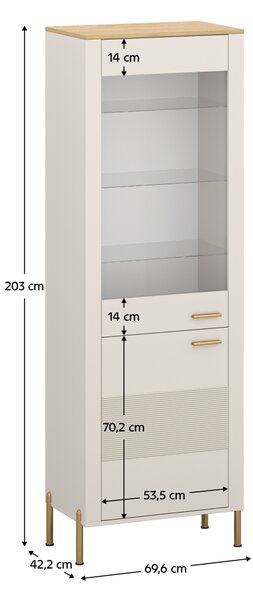 KONDELA Vitrină, caşmir/stejar de piatră, RUNOL 1D1W