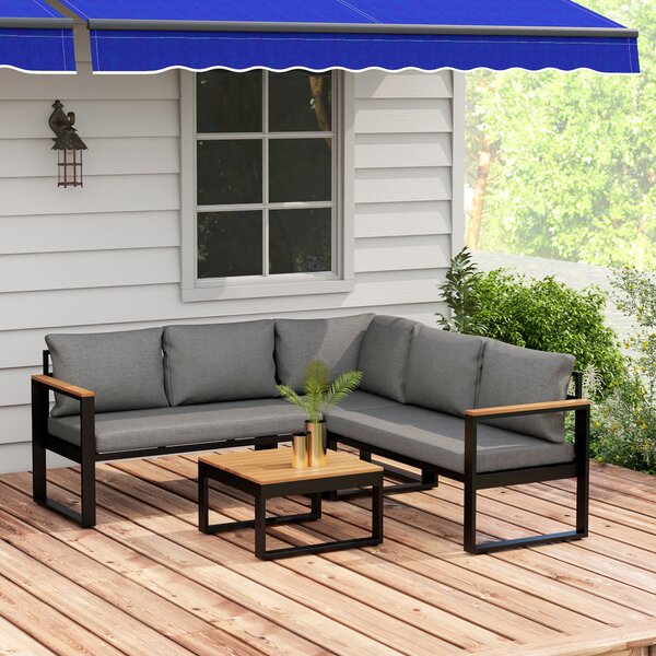 Outsunny Set de Mobilier pentru Grădină din 4 Piese cu 2 Canapele Duble, Colțar și Măsuță de Cafea, 124x61x71,5 cm, Gri | Aosom Romania
