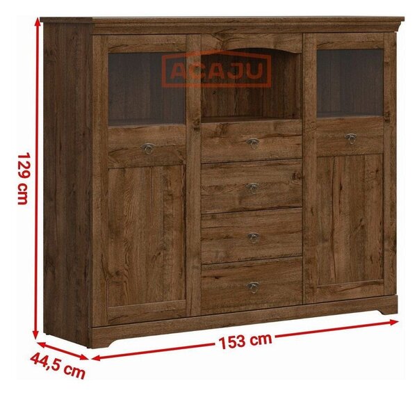 Vitrina PATRAS KOM2W4S, stejar april, PAL, 153x45x129 cm