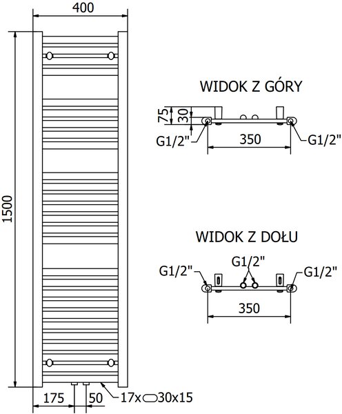 Mexen Hades, element electric de încălzire 1500 x 400 mm, 600 W, auriu lucios, W104-1500-400-2600-50