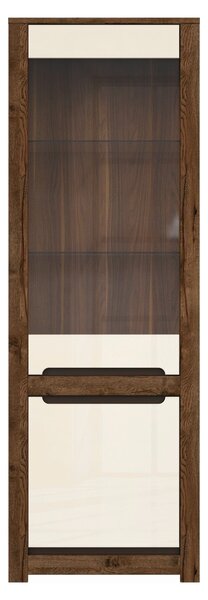 Vitrina RUSO, stejar april/alb perla, PAL/sticla securizata, 69x46x205
