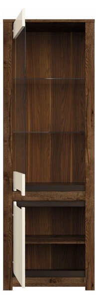 Vitrina RUSO, stejar april/alb perla, PAL/sticla securizata, 69x46x205